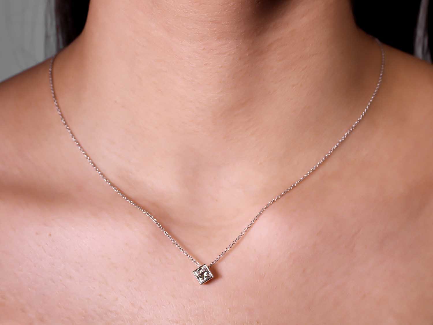 Lab-Created Diamonds by KAY Solitaire Diamond Necklace 1/2 ct tw Princess- cut 14K White Gold 19
